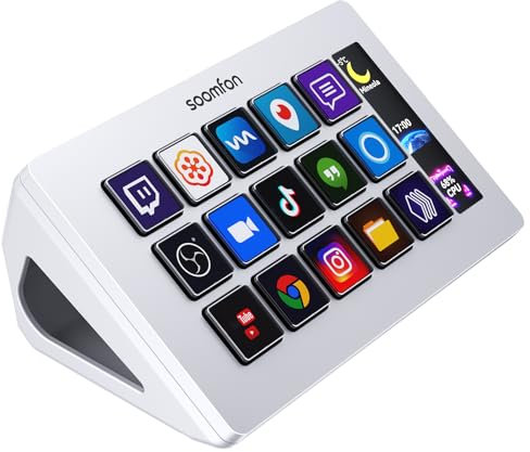 SOOMFON Stream Controller Deck Weiss, 15 anpassbaren Makrotasten, auslösen von Aktion in Software wie OBS/Twitch/YouTube/PS, Mac & Windos, für Live-Streaming, Aktienhandel & Editing