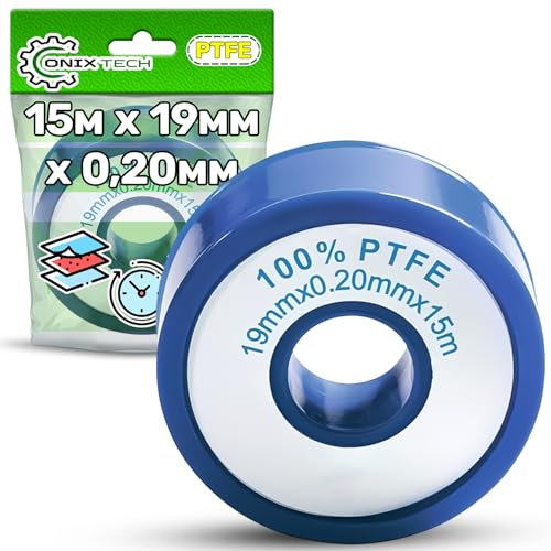 ONIX TECH Ruban Teflon Plomberie PTFE 15m x 19mm x 0,20mm Utilisé dans les Sanitaires pour Raccords pour L'étanchéité des Filetages - Garantie de 5 Ans
