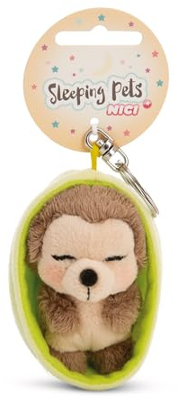 NICI Schlüsselanhänger Sleeping Pets Igel 8cm in Körbchen - braun - Treuer-Begleiter für Rucksack oder Tasche, Schlüsselhalter für klein und Groß | 61603