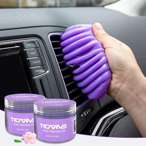 TICARVE Car Cleaning Gel 2 Pack - Auto Detailing Slime for Vents, Dashboard & Electronics Reusable Dust Cleaner Putty for Keyboard, Laptop, Camera, Printer, Purple+Purple