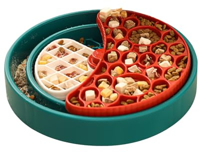 Puzzle Maze - Cuenco de comida para perros, lento para perros, plato antiasfixia ABS, contenedor para comer sin estrés, plato giratorio de 360 grados, alimentador interactivo para cachorros
