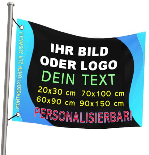 Drapeau personnalisé avec Photo/Logo/Texte – Résistant aux intempéries et durable – 4 tailles – 2 options de fixation – Bannière personnalisée pour extérieur/intérieur, événements [164]