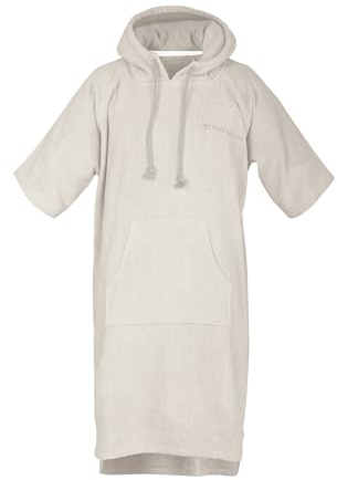 TOM TAILOR Poncho da surf per donna e uomo, L-XL, 100% cotone/spugna, poncho da bagno con cappuccio, marsupio e logo ricamato, sabbia (Sunny Sand)