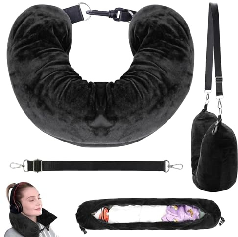kcrnw Stuffable Neck Pillow for Travel Adjustable Soft Neck Pillow Stuff with Clothes Christmas Travel Multifunctional Fillable Storage Bag Set for Essentials Car Train Plane Black