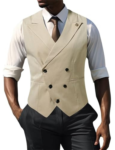 Chaleco de traje para hombre, ligero, sin mangas, cuello en V, color liso, con doble botonadura, ajustado, chalecos formales, cenas, fiestas, chalecos clásicos, retro, casuales, de negocios