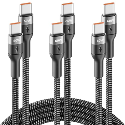deleyCON 3x Cable USB C (0,5m + 1m + 2m) para iPhone 17 16 15 Pro Max Air Galaxy A16 A56 S25 S24 S23 Pixel iPad Pro MacBook AirPods Tablet PS5 - Carga Rápida 60 W PD 3.0 PPS Cable USB-C a USB-C