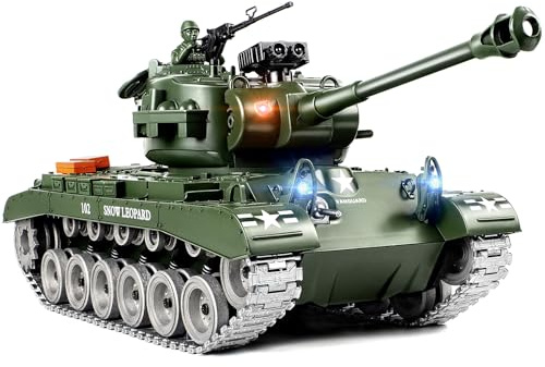 Supdex 1:18 RC Tank That Shoot BBS, 2.4G Metal US M26 Pershing Remote Control Model Toys, Army Tank Toy with Smoke, Lights, Sound and Recoil,Military RC Vehicle for Adults and Kids 6+Year Old