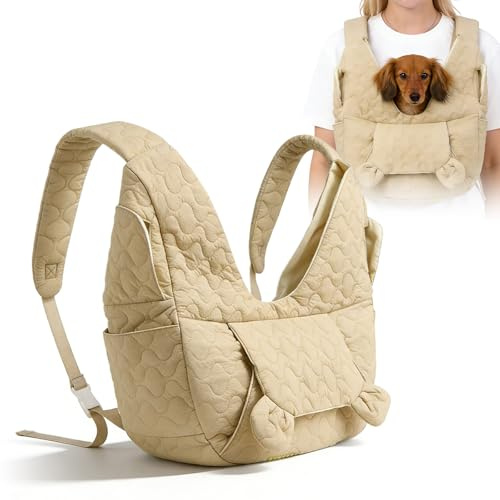 Hundbärväska upp till 10 kg, hundväska för små hundar, hundryggsäck, handsfree hundväska, framsedel hundslinga med justerbar rem för promenader utomhus och utflykter (Khaki)
