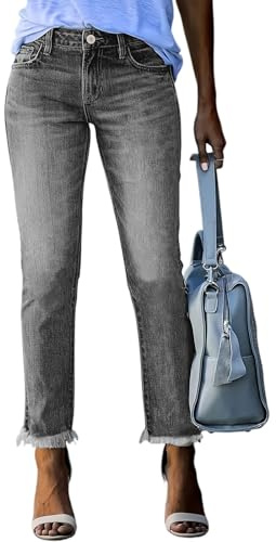 Generico 3/4 Jeans Pantaloni Jean Donna Casual Mom Jeans a Sigaretta Elastico Vita Estivi Primavera Quotidiano Jean Leggeri Slim Fit Abbigliamento Sport Jeggings Grigio Scuro XL