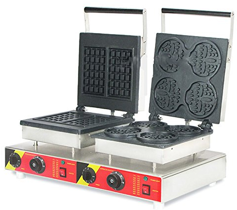 cgoldenwall, comercial cuadriculada, que se Máquina 2 en 1 Gofrera Maker antiadherente de WAFFEL Tostadora Doble cabezal Waffle Baker eléctrica Belgas WAFFEL Horno 220V