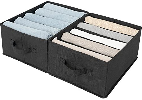 GRANNY SAYS Clothes Organiser Boxes for Drawers, Pack of 2 T-Shirt Clothing Organisers, Drawer Storage Organiser, Jumper Storage Boxes for Wardrobe Organising Pants Jeans Trousers, Black
