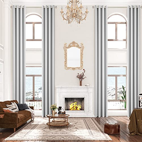 Sanceor Pale Gray Blackout Extra Long Curtain 12ft Long,Grommet Top Custom Made, 2 Story Curtain for High Ceiling,Loft,Great Room(Pale Gray,1 Panel,52 x 144 Inch)