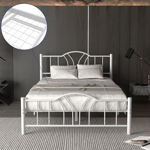 AVENSIS Bella 4ft6 Heavy Duty Mesh Base Metal Platform Bed Frame Base Mattress Foundation, Premium Strong Steel Support, Under Bed Storage Space, Easy Assembly, Double, White