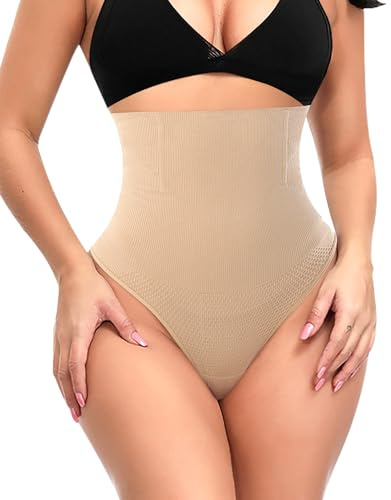 YARRCO Guaine String Pancia Piatta Donna Mutandine Guainante Nero Beige Bianco, Beige-High Waist, S