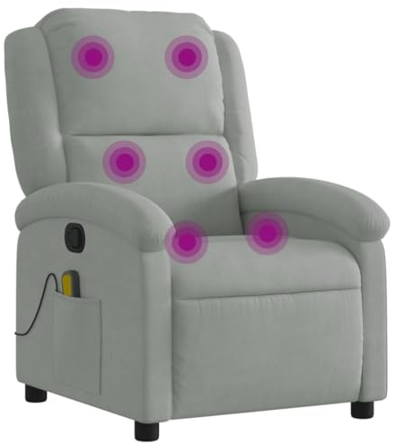 vidaXL Massagesessel, Sessel Verstellbare Rückenlehne, Fernsehsessel Relaxsessel mit Vibrationsfunktion, Liegesessel Polstersessel Ruhesessel, Hellgrau Samt
