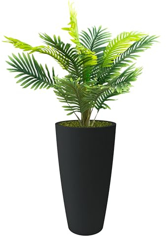 Nicoli Vaso Alto Style 36x70 cm con Palma Artificiale 100 cm – Vaso Decorativo da Interno ed Esterno in Plastica Resistente – Vaso per Piante con Sottovaso Estraibile – Colore Nero