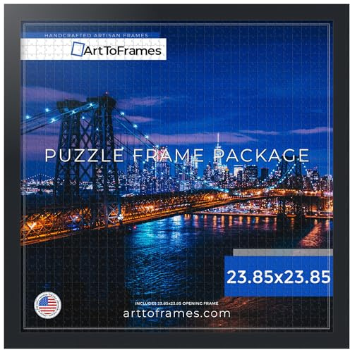 ArtToFrames 23.85x23.85 INCH/60.6x60.6 CM Black Frame for 1000 Piece Puzzles.This 1.25 Inch Custom MDF Puzzle Frame is Black - Comes with Economy Acrylic (PuzzleFRBW72079-23.85x23.85)