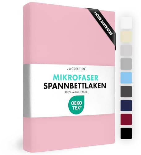 JACOBSON Spannbettlaken 180x200-200x220, Premium Mikrofaser Spannbetttuch 160g/m², BOXSPRINGBETT & ÜBERLÄNGE (180x200cm - 200x220cm, Rosa)