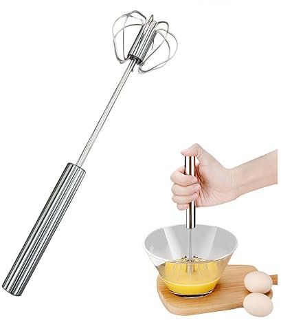 Alriedy Frusta semiautomatica in acciaio inox, piccola frusta con sfere, frullatore a mano senza corrente, frullatore a immersione per battere e mescolare, facile da pulire, ideale per cucina e