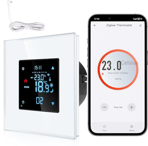 CNBINGO Zigbee - Termostato inteligente para empotrar con sonda, termostato digital para calefacción por suelo radiante y caldera, compatible con Alexa y Google Assistant, control por voz, color