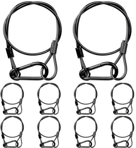 jindaaudio Lighting Safety Cable with Loops(10-Pack), 25kg Load Stage Light Safety Cable Black Security Chain Hanging on Trusses, Stainless Steel Lanyard（Diameter 4mm/0.16in, Length 50cm/19.69in)