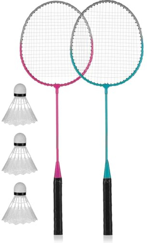 NOBILE LOVELYCARE Set badminton completo 2 racchette 3 volani kit racchetta badminton con manico ergonomico colori assortiti custodia con zip inclusa