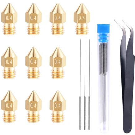 lasuroa 21pcs Kit de Nettoyage de Buses Imprimante 3D, Comprenant 10 Aiguilles en Acier Inoxydable Une Pince à Épiler 10 Buse MK8 0,4mm pour Makerbot Creality CR-10 MK8 Makerbot Reprap Prusa I3