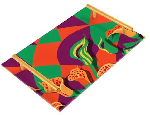 Bandeja acrílica decorativa con formas geométricas coloridas de lirios de cala con asas para comer, joyas, perfumes, platos para servir charolas para comida