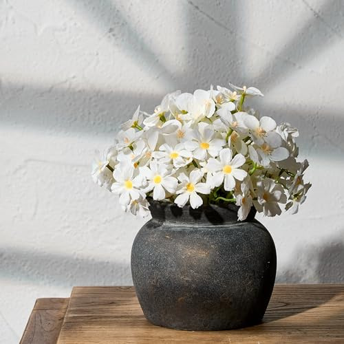 SIDUCAL Ceramic Flower Vase with Wide Mouth Lace, 5.1 Inch Pottery Rustic Farmhouse Boho Vases, Small Terracotta Vase for Home Decor, Table, Living Room, Bathroom, Shelf, Wedding, Bronze