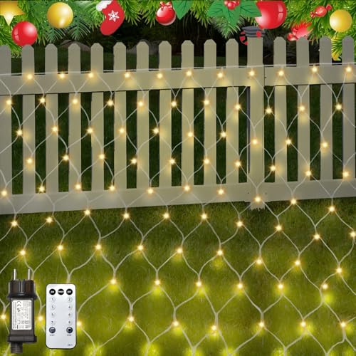 Dankeled Lichternetz Außen, 2x3M LED Weihnachtsbeleuchtung Außen Netz Warmweiß mit Stecker, Fernbedienung, Timer, 8 Modi, Wasserdicht Lichtervorhang Innen für Garten Zimmer Balkon Party Weihnachtsbaum