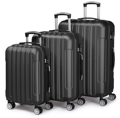 LALAHO Set de 3 Valises de Voyage, Valise Grande Taille & Cabine, ABS avec roulettes Pivotantes 360°, Cadenas et Poignée Télescopique (Noir)