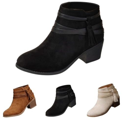 MJGkhiy Botas Texanas Mujer Bajas Chelsea Bota Ante Invierno Camperos Botines Con Tacón Bloque Marrones Western Botín con Cremallera Negro Cowboy Boots Ankle