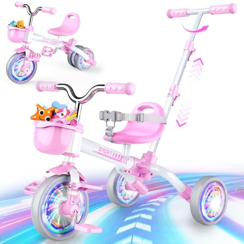 HappyGoLucky 5-in-1 Balance Bike, Toys for 1-5 Girls Toddler Trike Tricycle