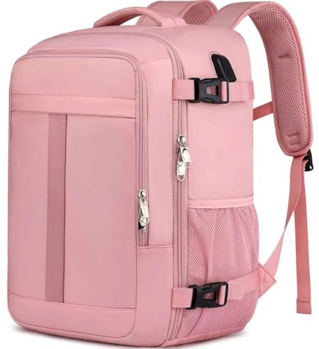 Zaino 40x30x20 per Ryanair Bagaglio a Mano per Wizzair Eurowings Zaino da Viaggio Aereo 24L Borsa da Cabina per Voli,14 Pollici Zaino Porta PC con Caricatore USB Zaino da Viaggio per Donna,Rosa