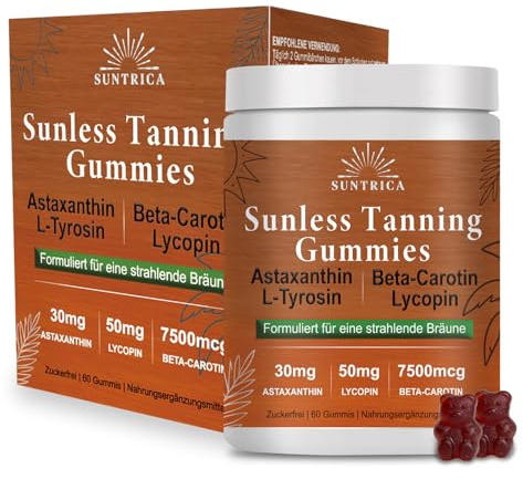 Sunless Tanning Gummies – brun och brun gummibjörn med beta-karoten, astaxantin och L-teanin – naturlig glans brun hy utan UV – 60 stycken