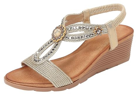 Genérico Sandalias Verano Cómodas Y De Con Tacones Cuña Gruesos Para Mujer (Oro, 39) 43 Zapatos Plataforma Comodas Piel Zapatillas Camping Deportivas Marrones Negro Negras Sapatos Horma Ancha