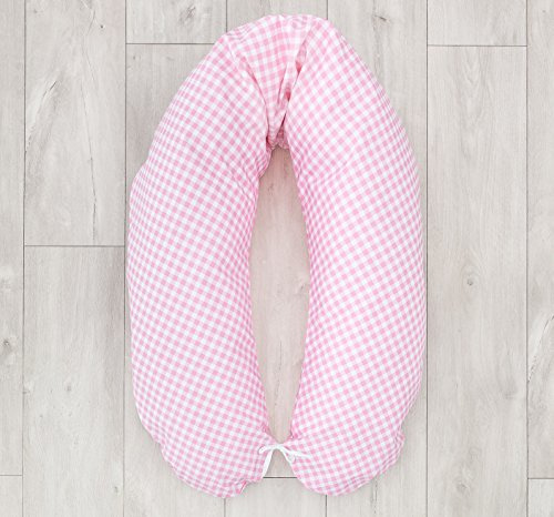 loolay® Housse de coussin d'allaitement d'XXL Super Doux Coussin de positionnement latéral Ink. 170 cm Motif : Case Rose clair
