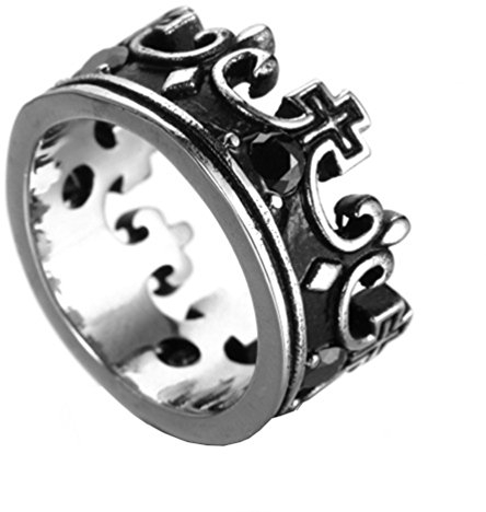 HIJONES Uomo Acciaio Inossidabile retrò Elegante Corona A Forma di Nero Gemma Anello Intarsiato Argento Dimensione 20