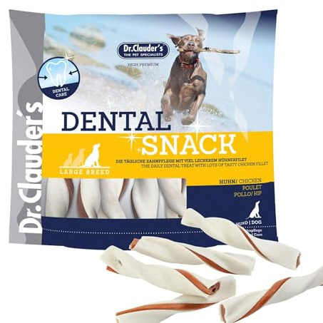 DR.CLAUDER’S - Dental Snack - Large Breed | Bissfeste Kaustange mit 100% Fleisch für kleine bis mittelgroße, ausgewachsene Hunde. Zuckerfreier Hundesnack im Frischebeutel | 500g Huhn