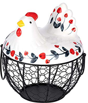 Chicken Design Ceramic Egg Storage Basket Iron Basket Holds 20-25 Eggs, Egg Holder, Organizer Case, Container Egg Basket Holder