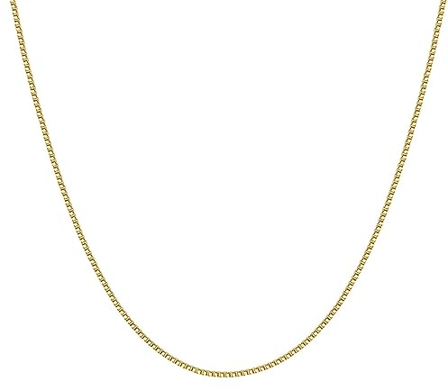 PAVOI 14K Gold Plated Curb Paperclip Box Sphere Bead Snake and Figaro Chain Adjustable Necklace (Box, Yellow Gold Plated)