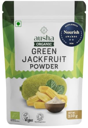Ausha Organic Jackfruit Powder 250g - 2** Noursih Award 2026 - UK Certified Organic by Soil Association - Gut Health, Fibre, Gluten Free - Add to Cereals, Smoothies, Juices, Porridge, Baking