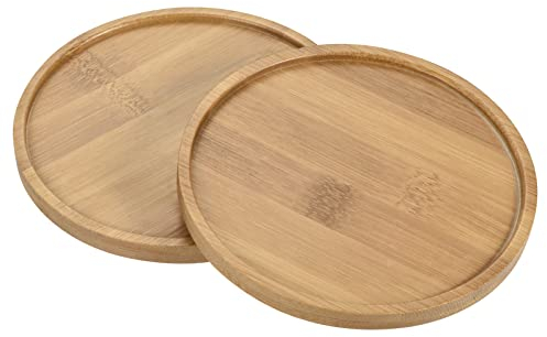 PATIKIL Plant Pot Saucer, 2 Pack 5 Inch OD Bamboo Round Flower Drip Tray for Indoors