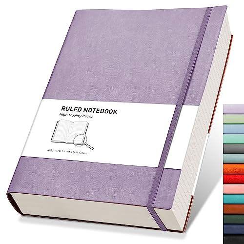 RETTACY A4 Lined Notebook, Softcover Journal, 320 Pages, Light Purple | Leather Notepad for Men Women, 100 GSM Thick Ruled Paper, for School Office Writing - 21.5 × 27.9 cm