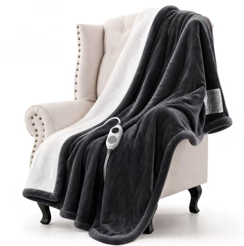 Warmrest Heated Blanket Electric Throw, 130x180CM Extra Large Size, Gray | Energy-Saving, Fast Even Heating, 6 Heating Levels, 2-10 Time Setting, Over-Heat Protection, Machine Washable, for Sofa