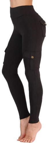 Nuofengkudu Damen Sport Cargo Leggings mit Taschen High Waist Stretch Cargohose Eng Hosen Push up Sportleggins Stretch Jeggings Gym Fitness Outdoor Workout Sporthose Schwarz 3XL