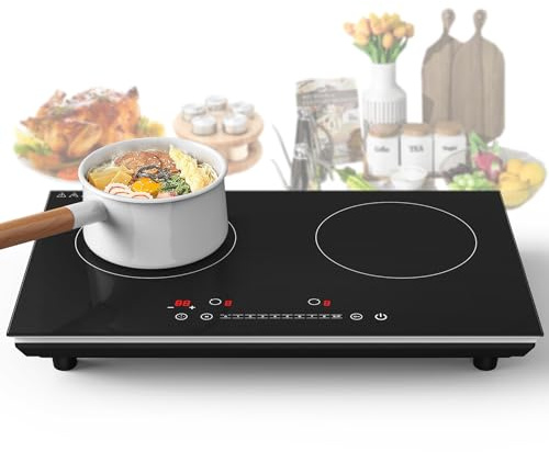 VBGK Double Induction Cooktop,4000W 2 burner induction cooktop,110V Hot Plate Electric Burner Portable Induction cooktop 2 burner with LCD Touch Screen 9 Levels Settings Child Safety Lock & Timer