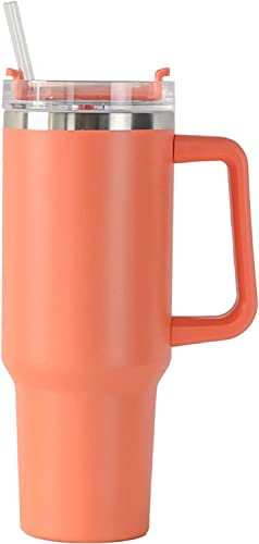 40 oz Thermobecher mit Strohhalm und Henkel, Doppelwandiger Edelstahl Vakuum Isolierbecher mit Deckel, Autobecher Becher Tumbler Thermobecher Kaffeebecher für Heißer und Kalter Getränke - Orange