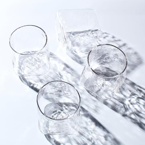 Gökotta Set mit 4 japanischen handgefertigten gehämmerten klaren Kristallgläsern, luxuriöse Wassergläser für Cocktails und Whiskey, Premium-Barzubehörbecher (360 ml, transparent)