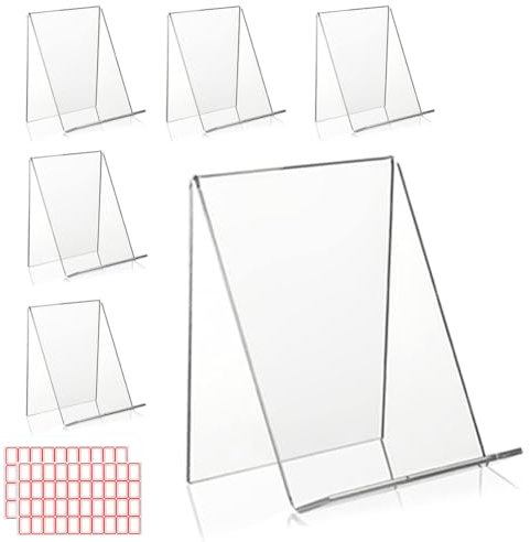 6Pcs Clear Acrylic Book Stand for Display, Transparent Acrylic Sign Holder Stand, Display Stand for Books, Music Sheets, Magazine, Tablets and Phones, Card and Artwork displays (L/ 10 * 11.5 * 13cm)